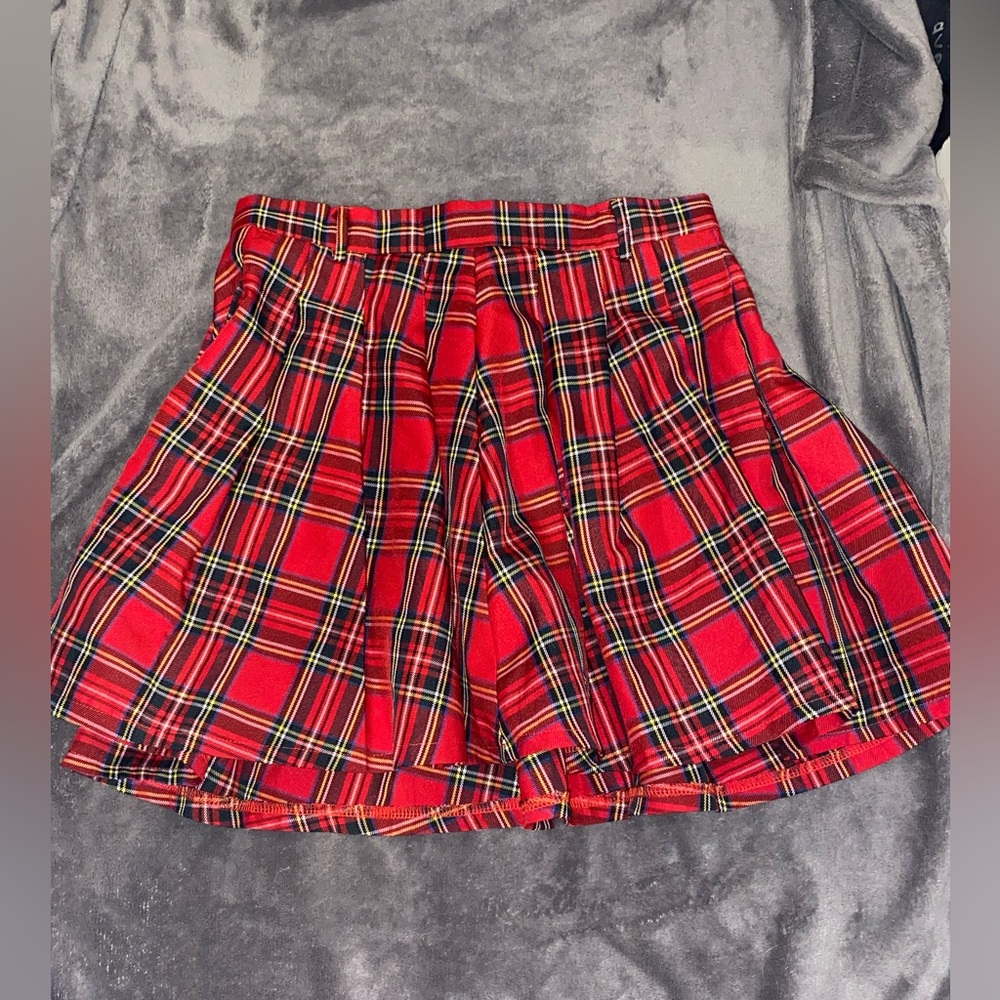Red plaid skirt